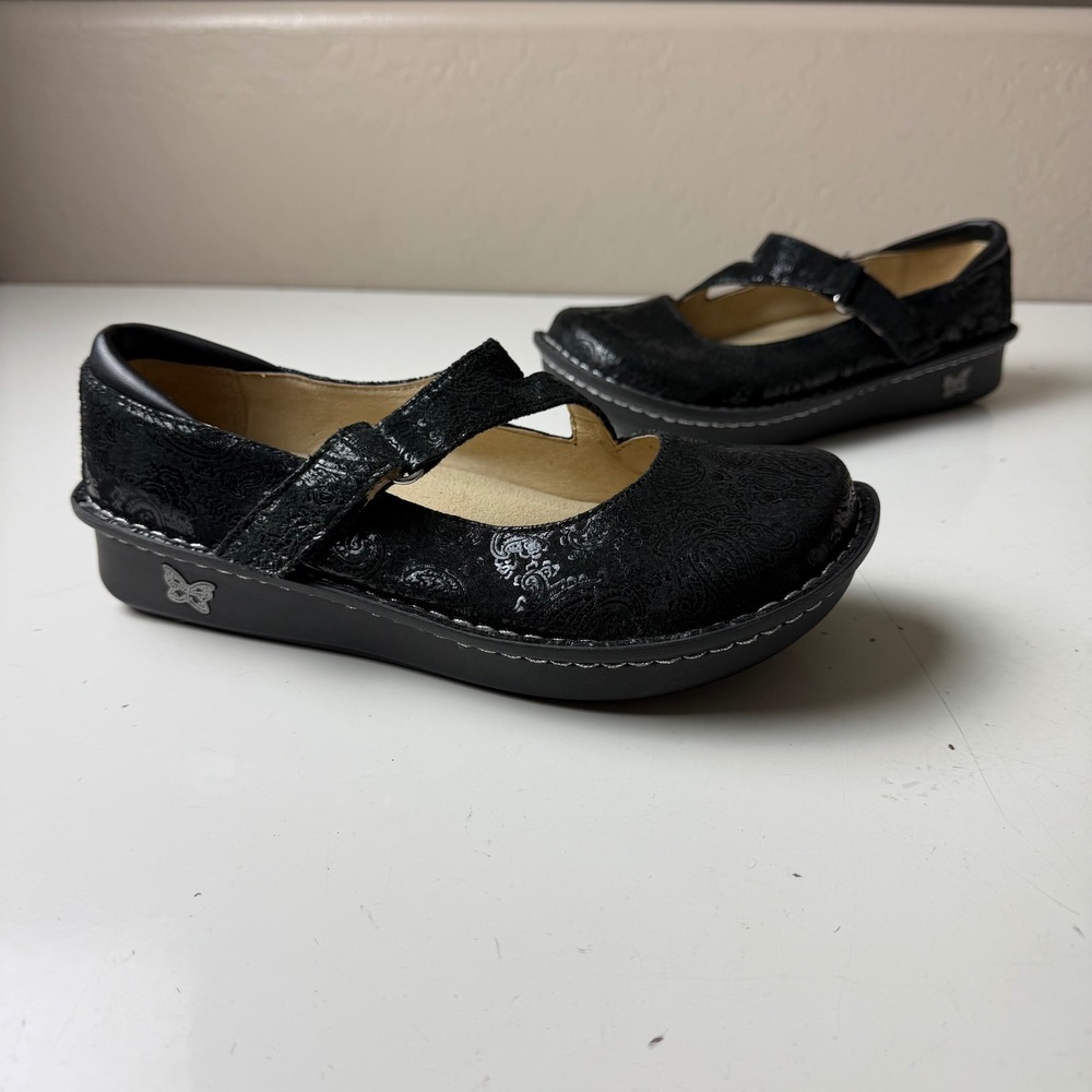 Alegria Paloma Black Paisley Leather Mary Jane Rocker Shoes JIL-561 Womens 38